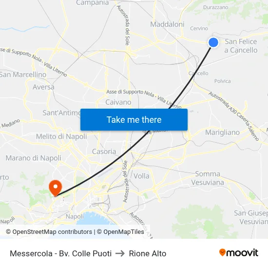 Messercola - Colle Puoti Junction to Rione Alto map
