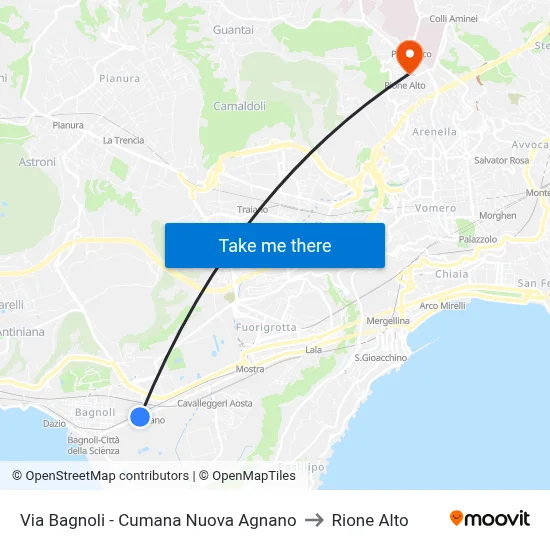 Via Bagnoli - New Cumana Agnano to Rione Alto map
