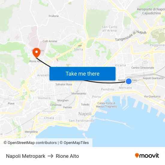 Napoli Metropark to Rione Alto map