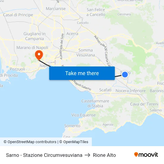 Sarno - Circumvesuviana Station to Rione Alto map
