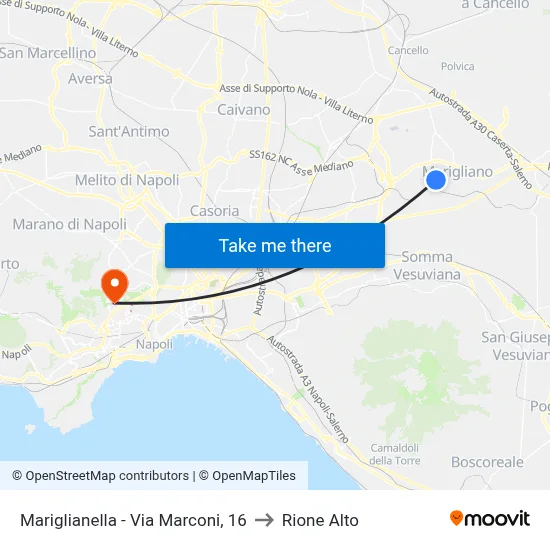 Mariglianella - Marconi Street, 16 to Rione Alto map