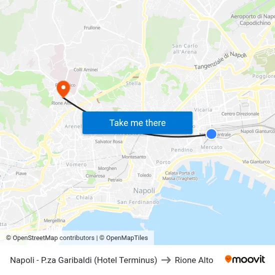 Naples - Garibaldi Square (Hotel Terminus) to Rione Alto map