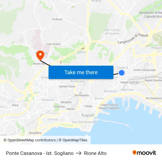 Ponte Casanova - Sogliano Institute to Rione Alto map