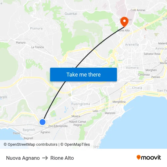 New Agnano to Rione Alto map