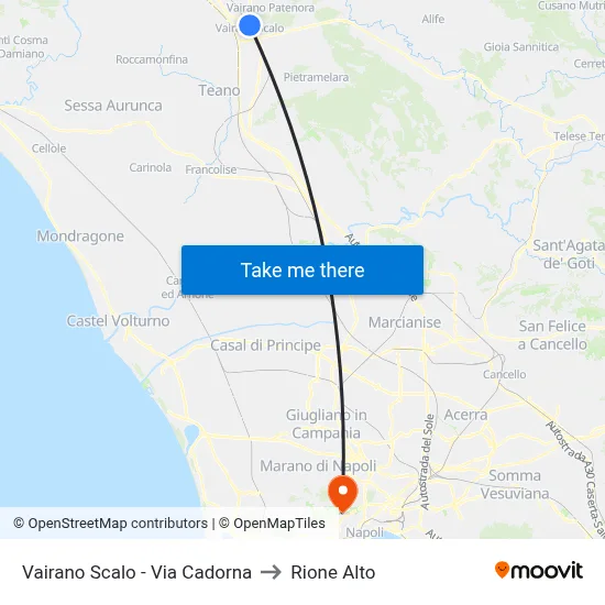 Vairano Scalo - Via Cadorna to Rione Alto map