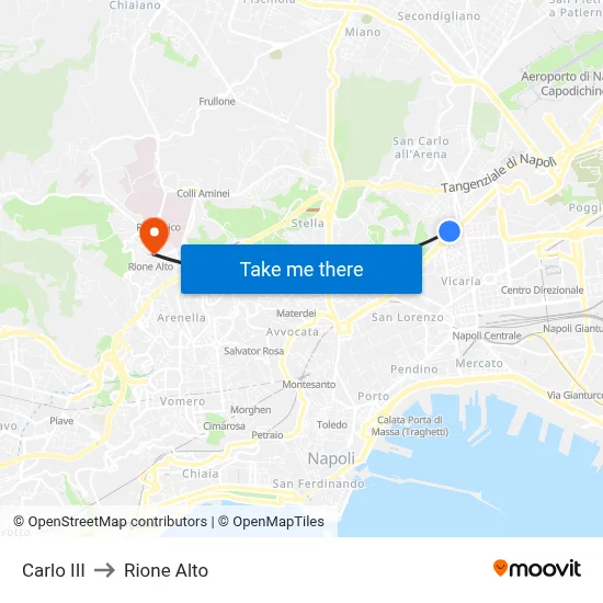Carlo III to Rione Alto map