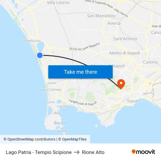 Lago Patria - Temple of Scipio to Rione Alto map