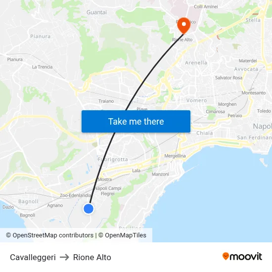 Cavalleggeri to Rione Alto map