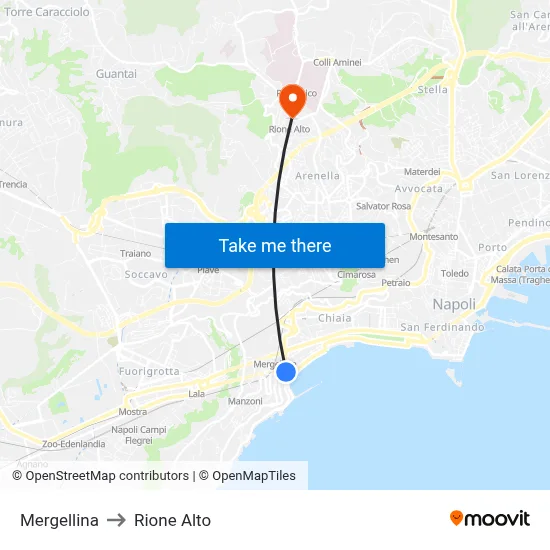 Mergellina to Rione Alto map