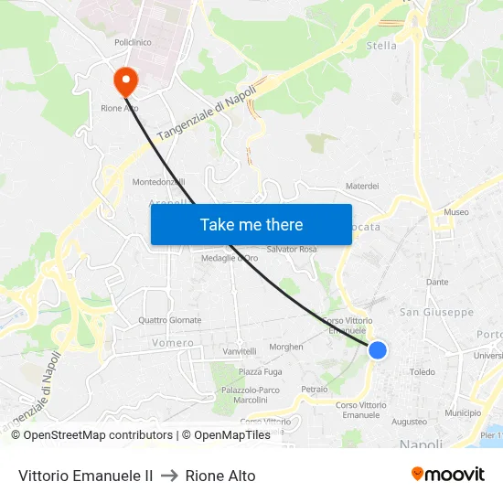 Vittorio Emanuele II to Rione Alto map