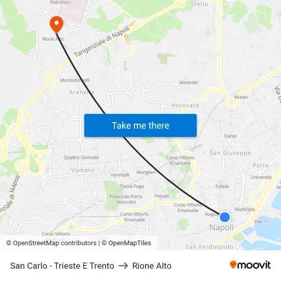 San Carlo - Trieste and Trento to Rione Alto map