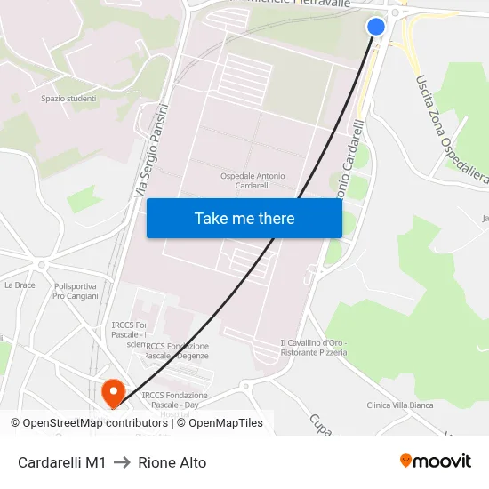 Cardarelli M1 to Rione Alto map