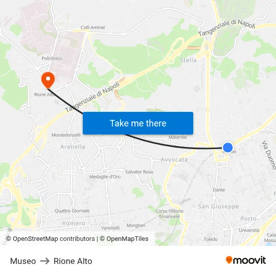 Museo to Rione Alto map