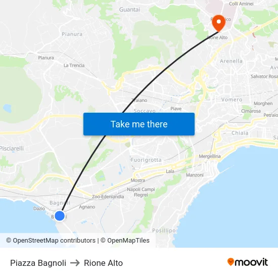 Piazza Bagnoli to Rione Alto map