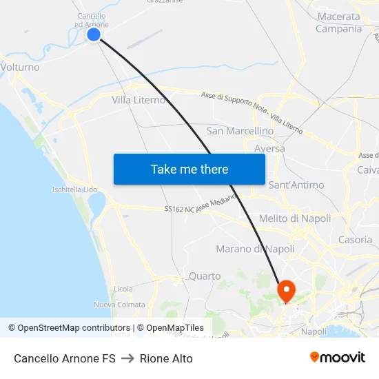 Cancello Arnone Station to Rione Alto map