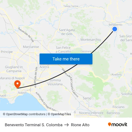 Benevento S. Colomba Terminal to Rione Alto map