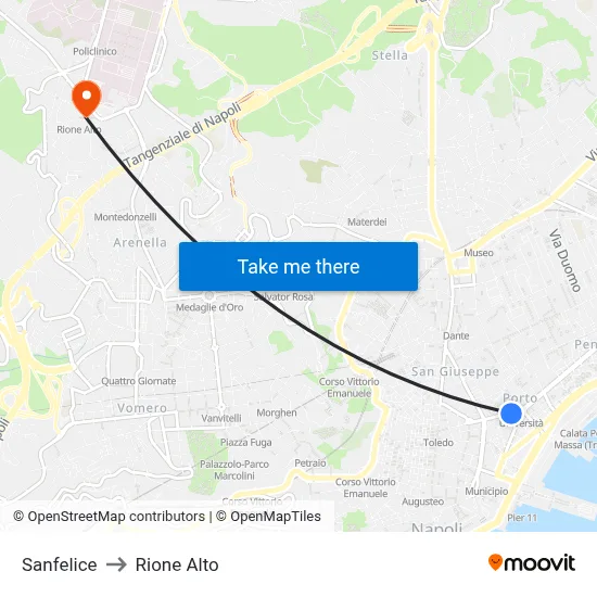 Sanfelice to Rione Alto map