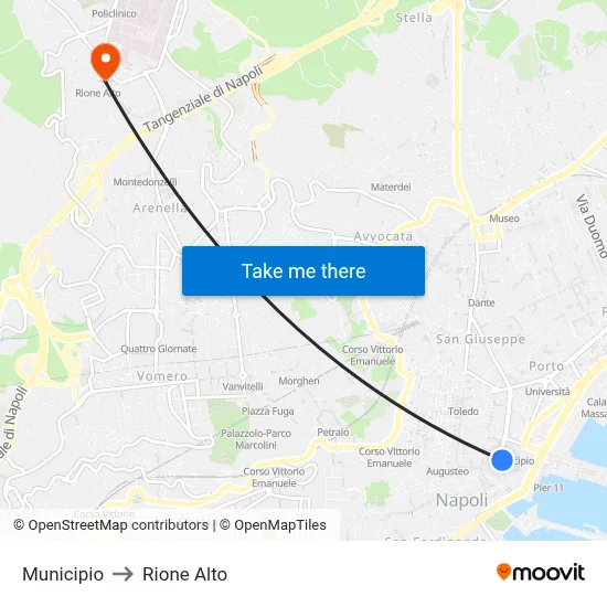 City Hall to Rione Alto map