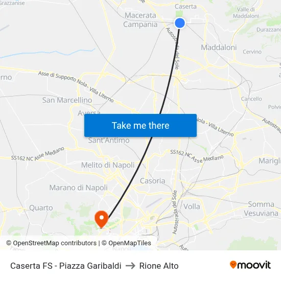 Caserta FS - Piazza Garibaldi to Rione Alto map