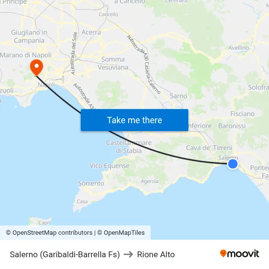 Salerno (Garibaldi-Barrella Station) to Rione Alto map