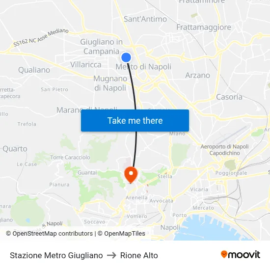 Giugliano Metro Station to Rione Alto map