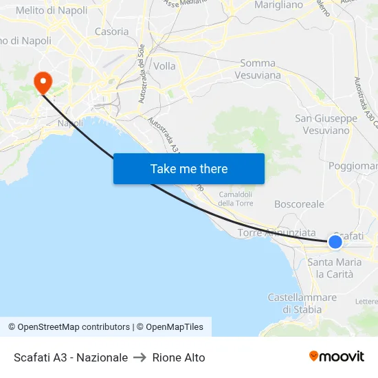 Scafati A3 - National to Rione Alto map