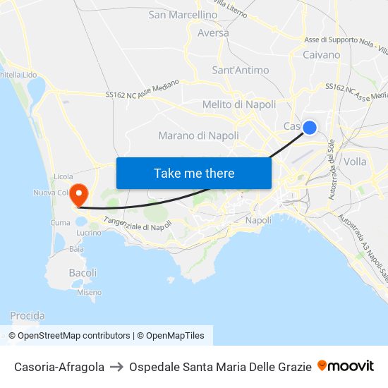 Casoria-Afragola to Ospedale Santa Maria Delle Grazie map