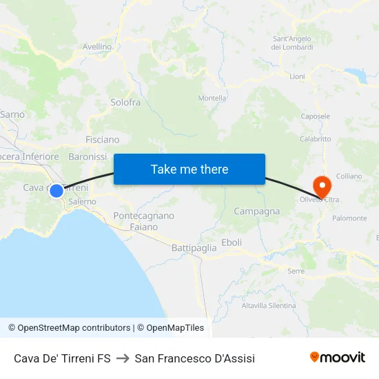 Cava De' Tirreni Station to San Francesco D'Assisi map