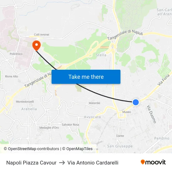 Napoli Piazza Cavour to Via Antonio Cardarelli map