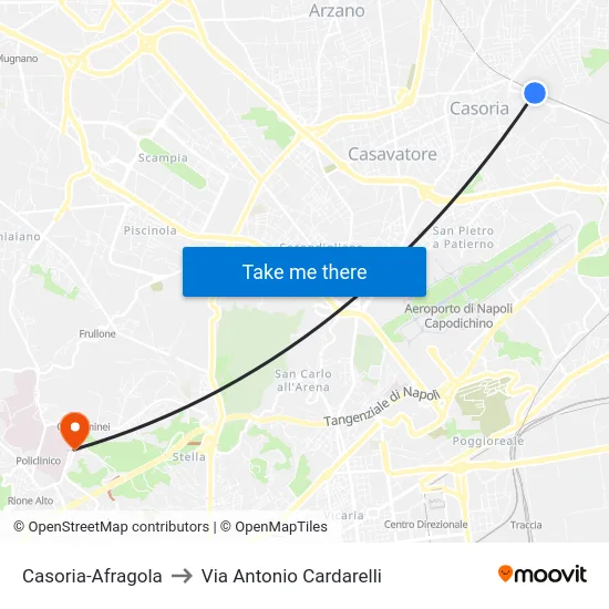 Casoria-Afragola to Via Antonio Cardarelli map