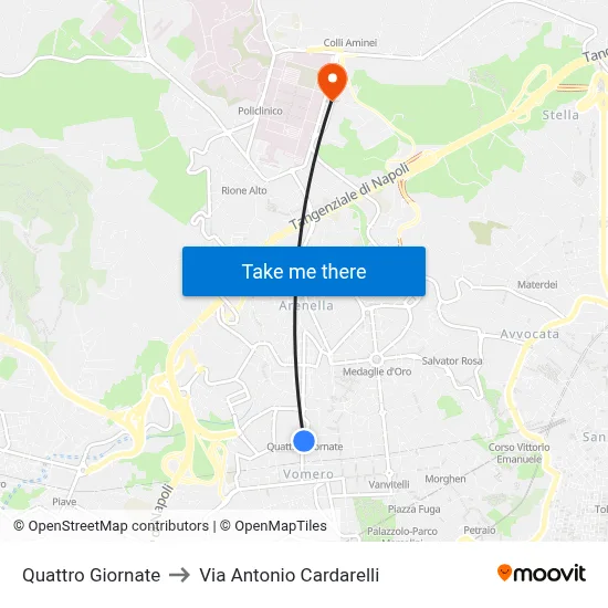 Quattro Giornate to Via Antonio Cardarelli map