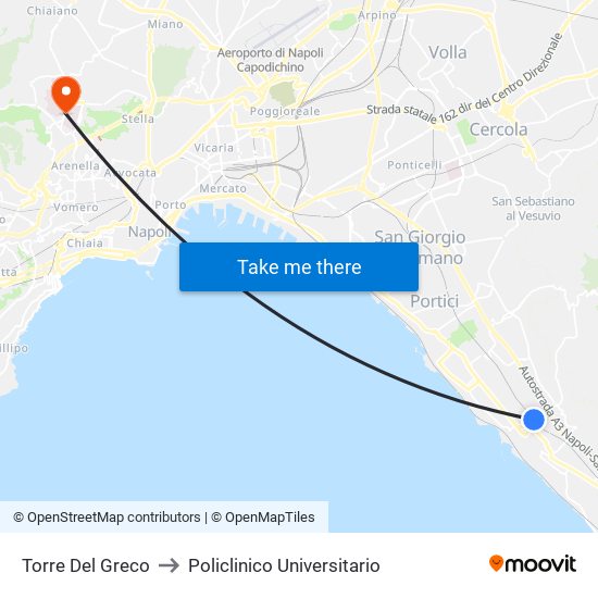 Torre Del Greco to Policlinico Universitario map