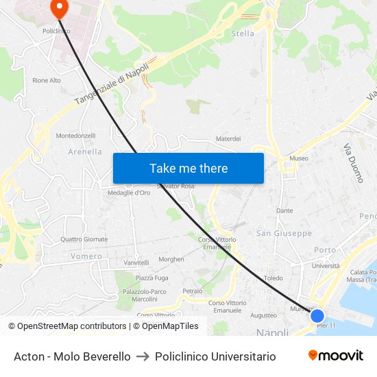 Acton - Molo Beverello to Policlinico Universitario map