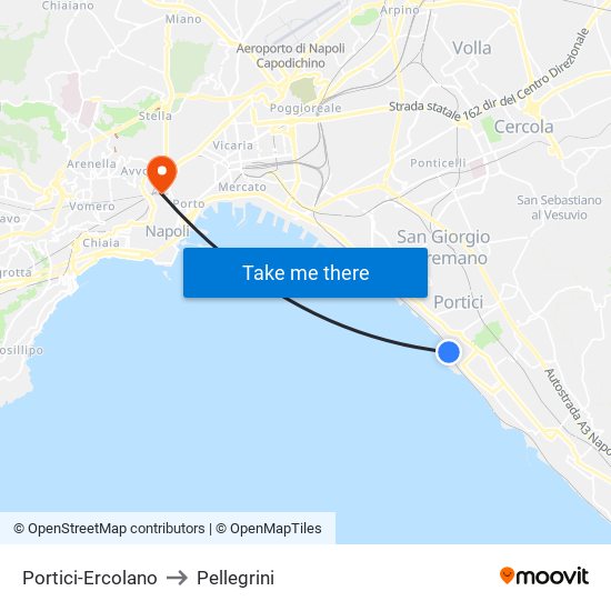 Portici-Ercolano to Pellegrini map