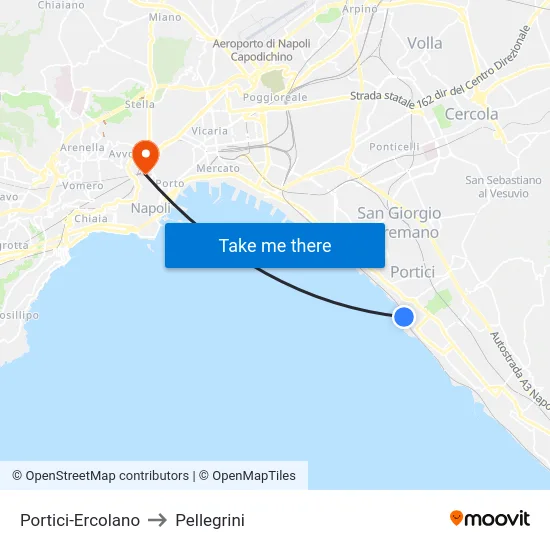 Portici-Ercolano to Pellegrini map