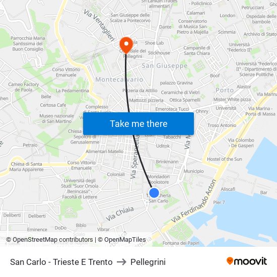 San Carlo - Trieste E Trento to Pellegrini map