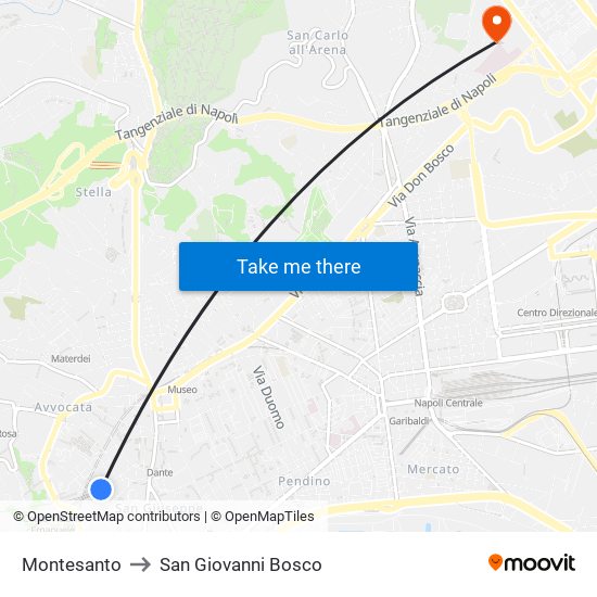 Montesanto to San Giovanni Bosco map