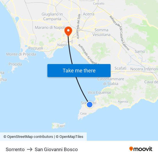 Sorrento to San Giovanni Bosco map