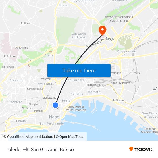 Toledo to San Giovanni Bosco map