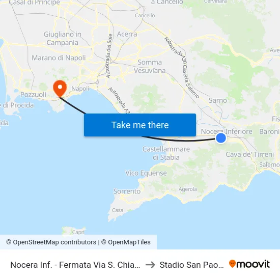 Nocera Inf. - Fermata Via S. Chiara to Stadio San Paolo map