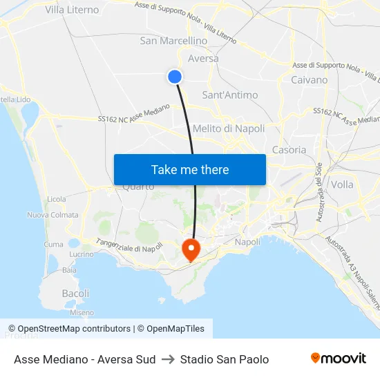 Asse Mediano - Aversa Sud to Stadio San Paolo map