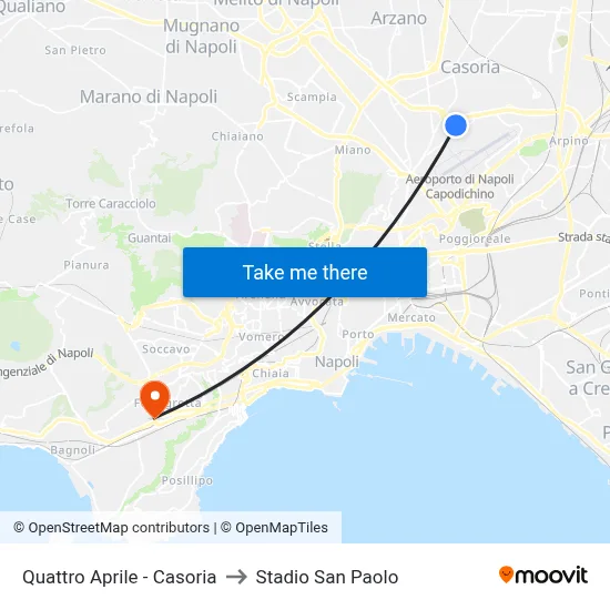 Quattro Aprile - Casoria to San Paolo Stadium map