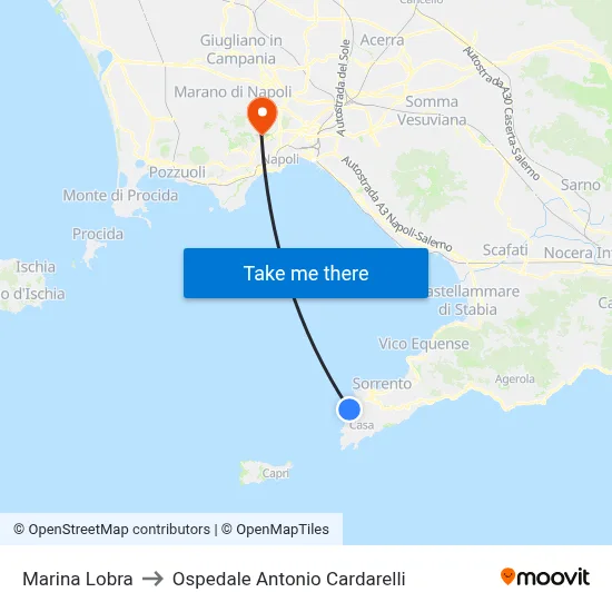 Marina Lobra to Antonio Cardarelli Hospital map