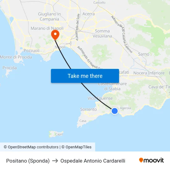 Positano (Bank) to Antonio Cardarelli Hospital map