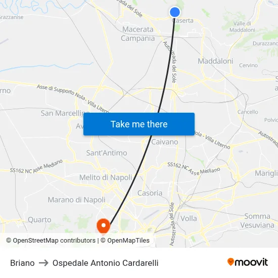 Briano to Antonio Cardarelli Hospital map