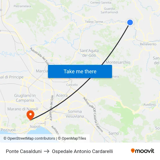 Casalduni Bridge to Antonio Cardarelli Hospital map