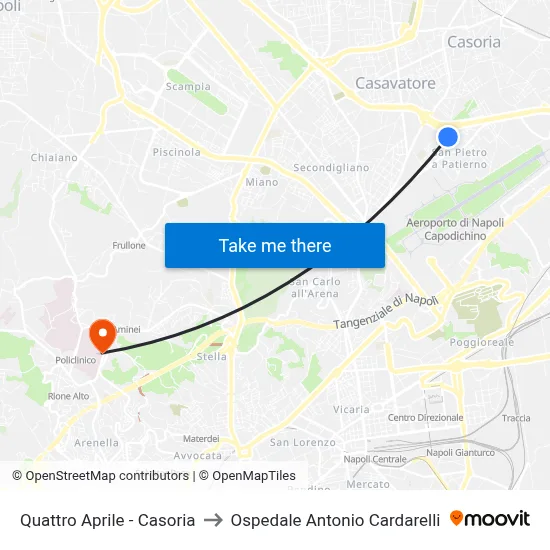 Quattro Aprile - Casoria to Antonio Cardarelli Hospital map