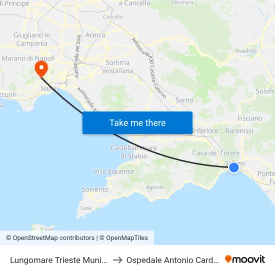 Trieste Waterfront City Hall to Antonio Cardarelli Hospital map