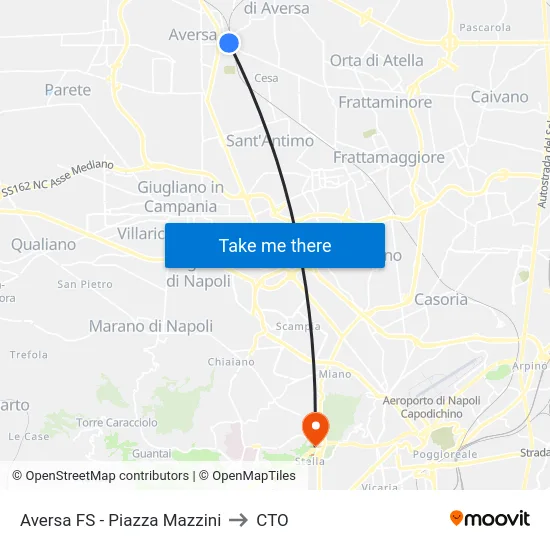 Aversa FS - Piazza Mazzini to CTO map