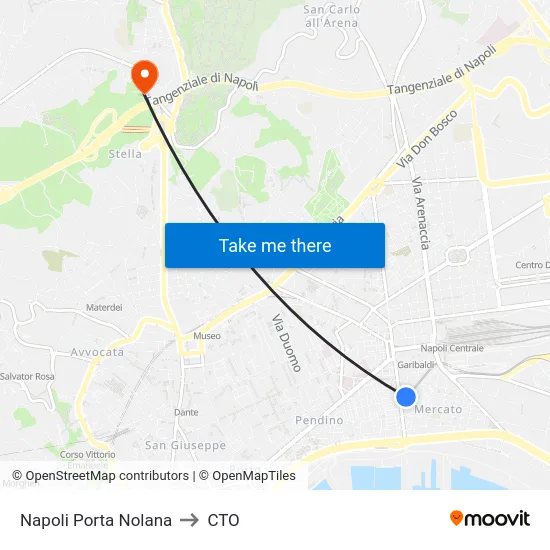 Napoli Porta Nolana to CTO map